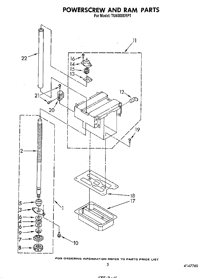 POWERSCREW AND RAM Diagram and Parts List for TU4000XRP1  Whirlpool Trash Compactor