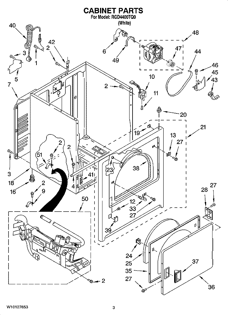 CABINET PARTS Diagram and Parts List for RGD4400TQ0  Roper Dryer