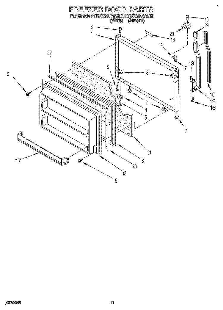 FREEZER DOOR Diagram and Parts List for KTRS25KAWH12  KitchenAid Refrigerator
