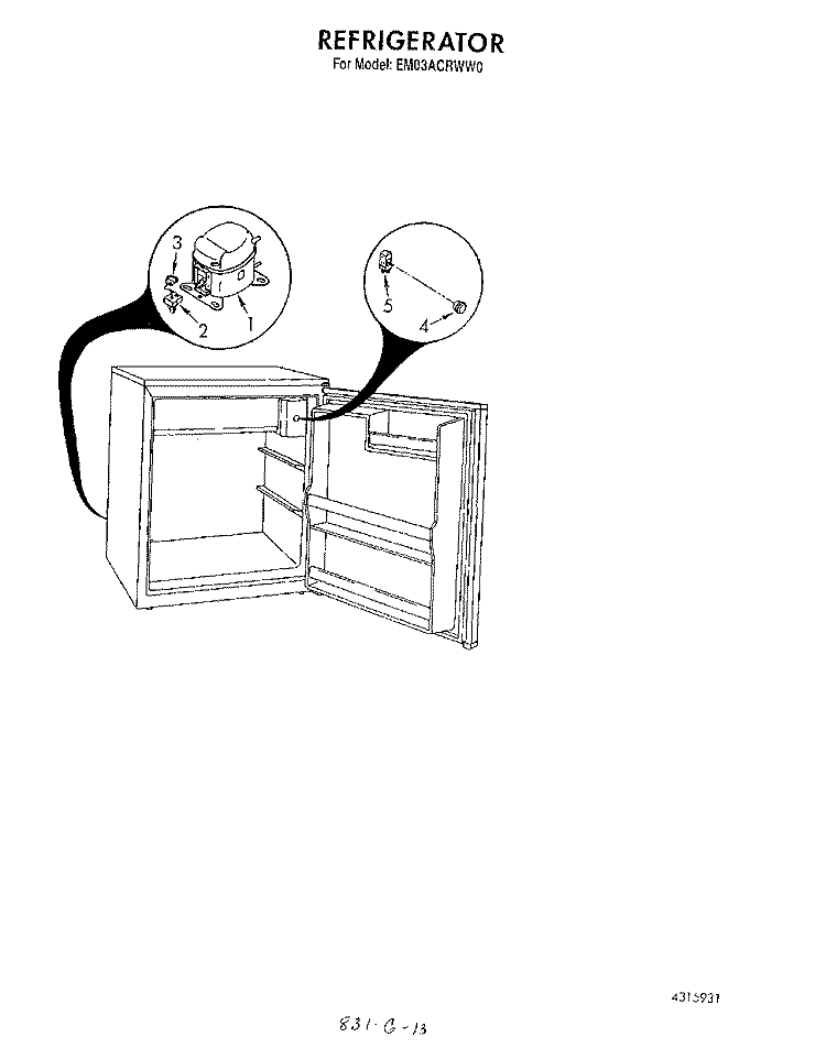 SECTION Diagram and Parts List for EM03ACRWW0  Whirlpool Refrigerator