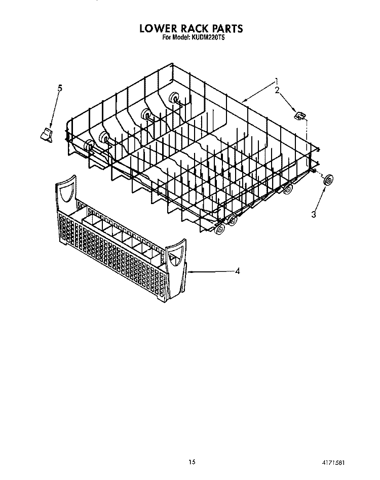 LOWER RACK Diagram and Parts List for KUDM220T5  KitchenAid Dishwasher