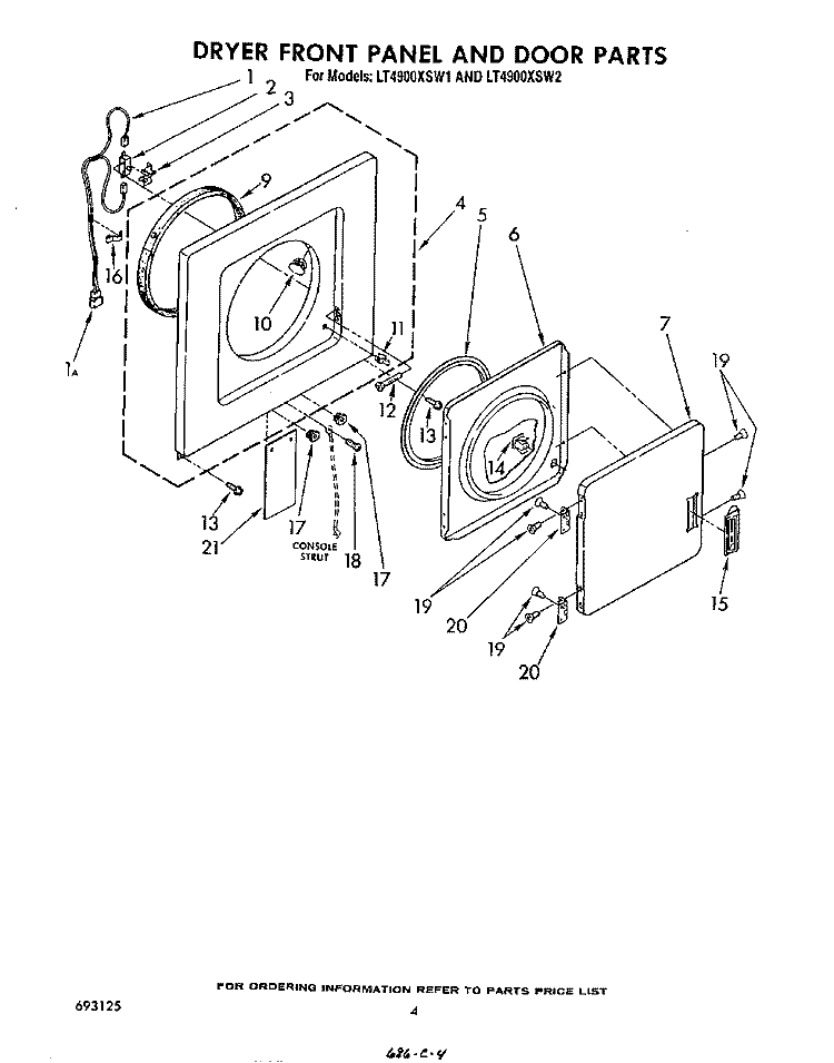 DRYER FRONT PANEL AND DOOR Diagram and Parts List for LT4900XSW1  Whirlpool Washer Dryer Combo