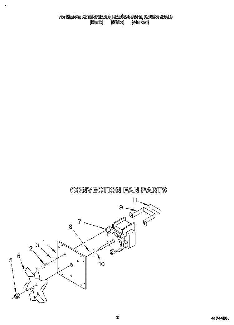 CONVECTION FAN Diagram and Parts List for KEMS378BAL0  KitchenAid Wall Oven