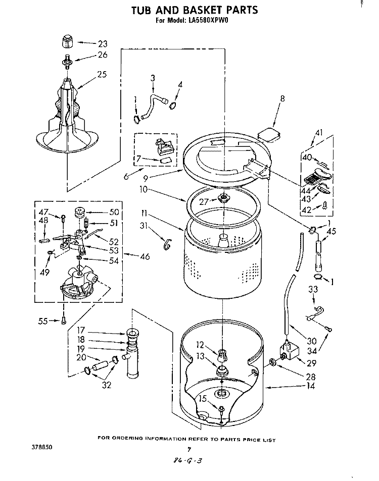 TUB AND BASKET Diagram and Parts List for LA5580XPW0  Whirlpool Washer