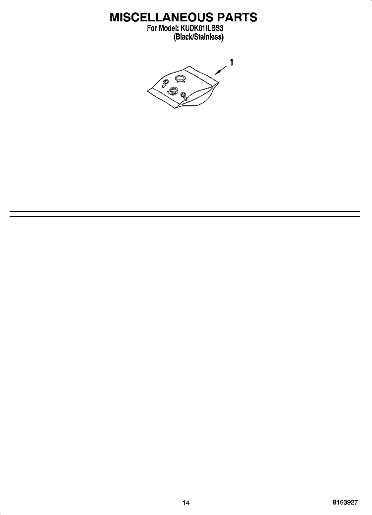MISCELLANEOUS PARTS OPTIONAL PARTS (NOT INCLUDED) Diagram and Parts List for KUDK01ILBS3  KitchenAid Dishwasher