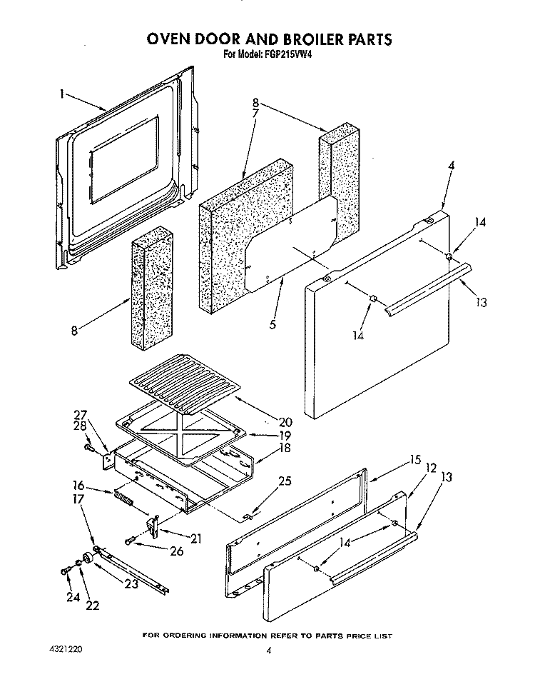 OVEN DOOR AND BROILER Diagram and Parts List for FGP215VL4  Whirlpool Range