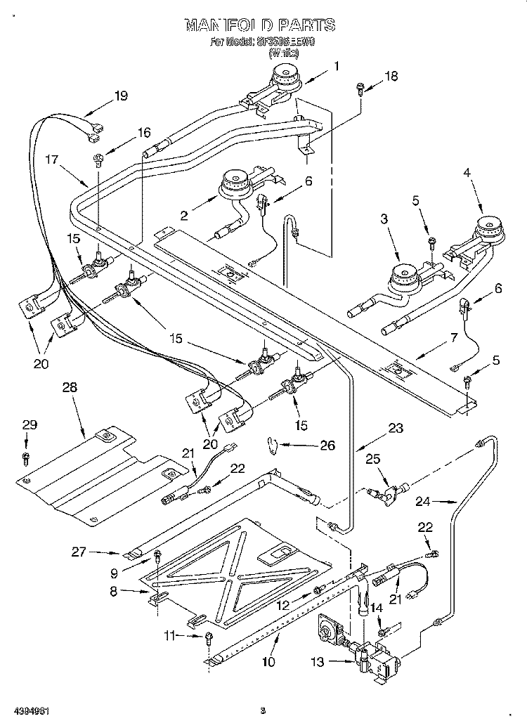 MANIFOLD Diagram and Parts List for SF350BEEW0  Whirlpool Range
