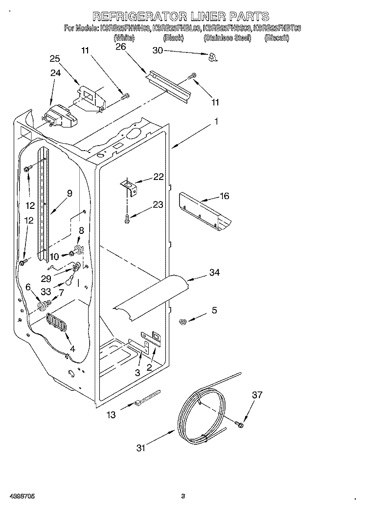 REFRIGERATOR LINER Diagram and Parts List for KSRB25FHBL03  KitchenAid Refrigerator