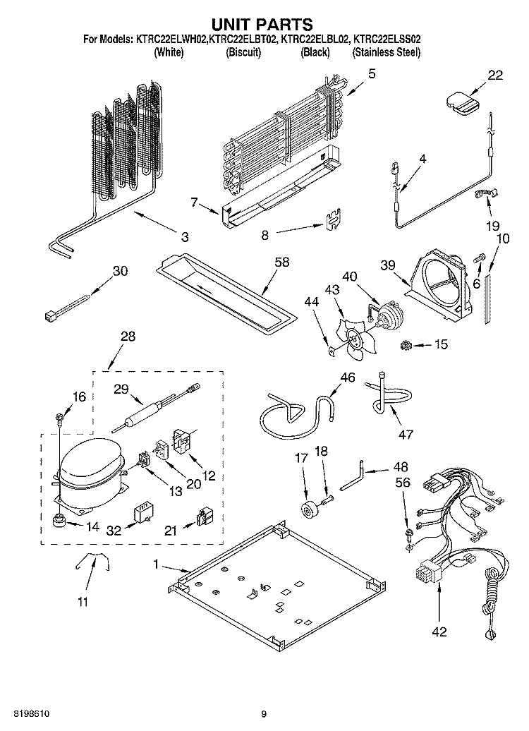 UNIT PARTS Diagram and Parts List for KTRC22ELWH02  KitchenAid Refrigerator
