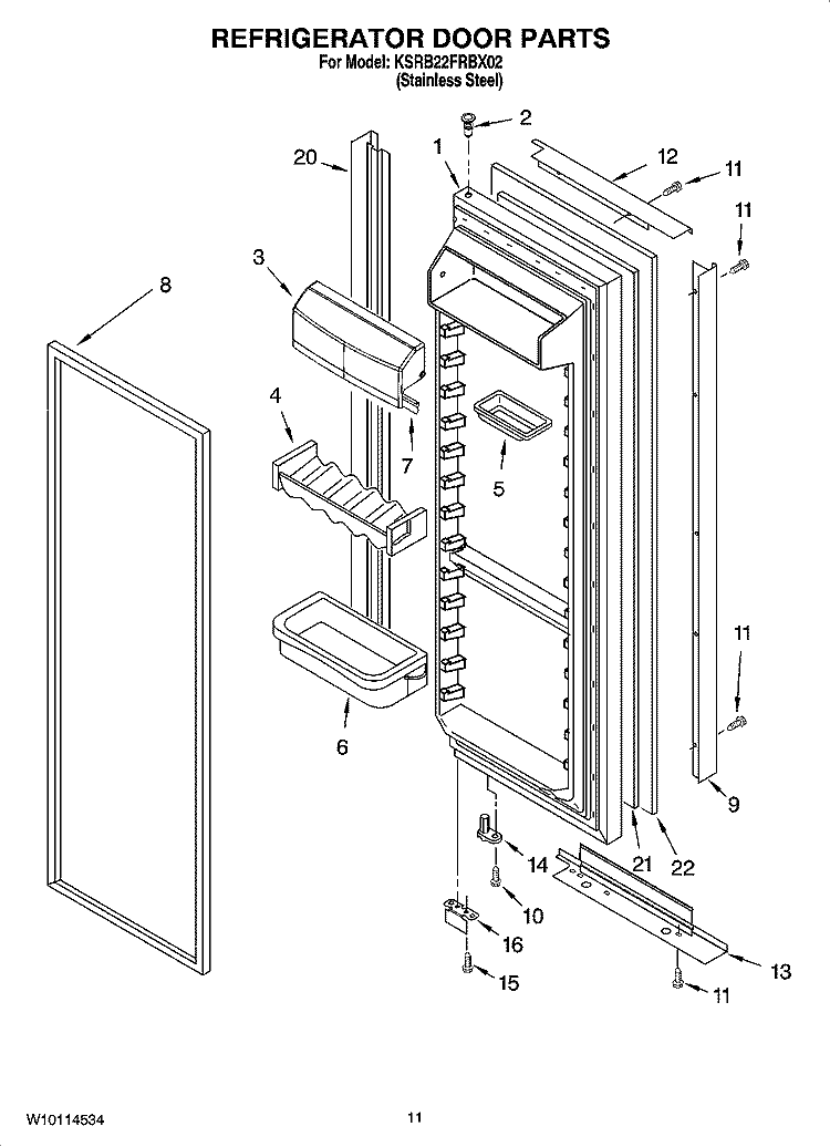 REFRIGERATOR DOOR PARTS Diagram and Parts List for KSRB22FRBX02  KitchenAid Refrigerator
