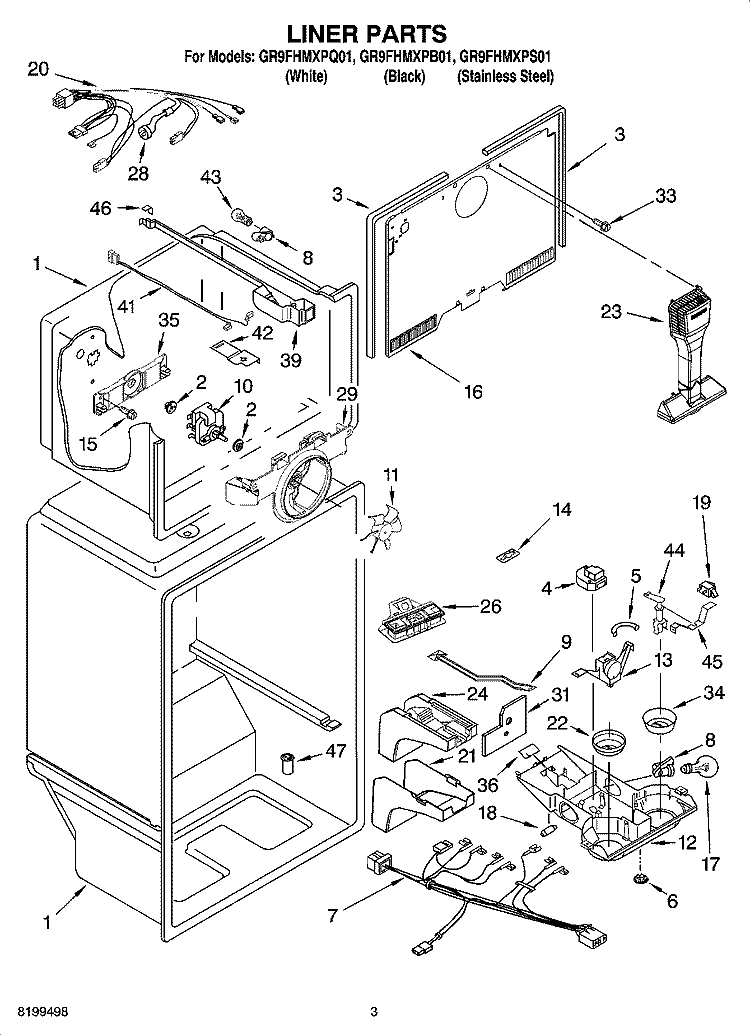LINER PARTS Diagram and Parts List for GR9FHMXPB01  Whirlpool Refrigerator