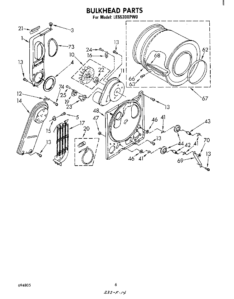 SECTION Diagram and Parts List for LE5530XPW0  Whirlpool Dryer