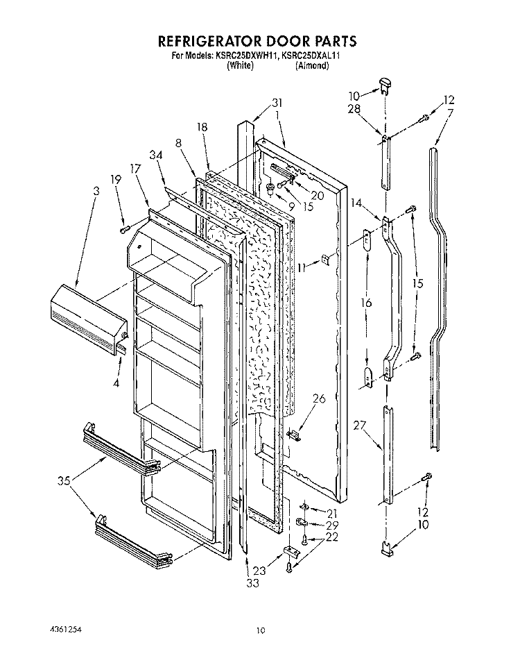 REFRIGERATOR DOOR Diagram and Parts List for KSRC25DXAL11  KitchenAid Refrigerator