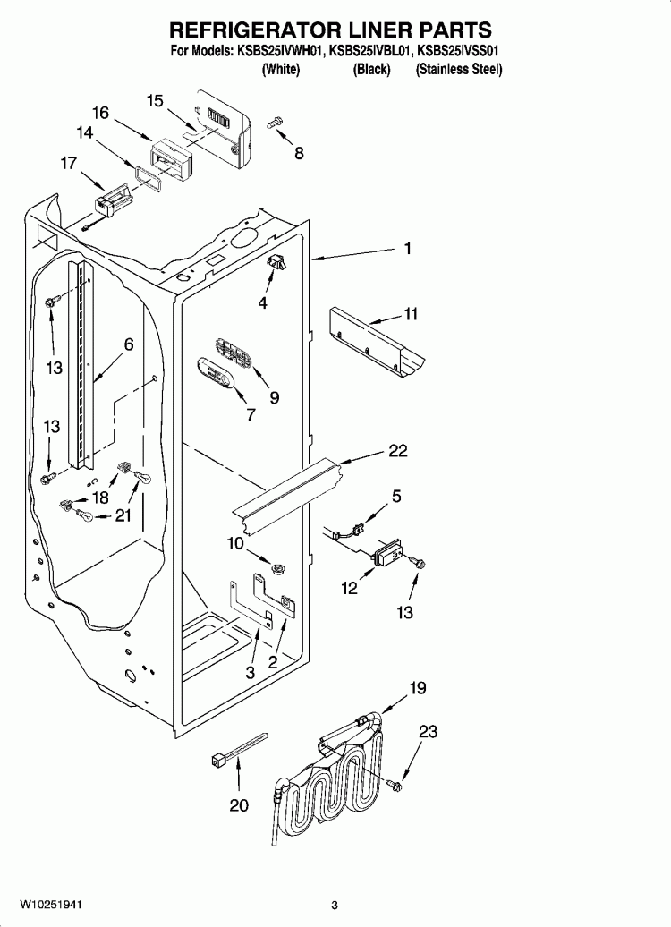 REFRIGERATOR LINER PARTS Diagram and Parts List for KSBS25IVBL01  KitchenAid Refrigerator