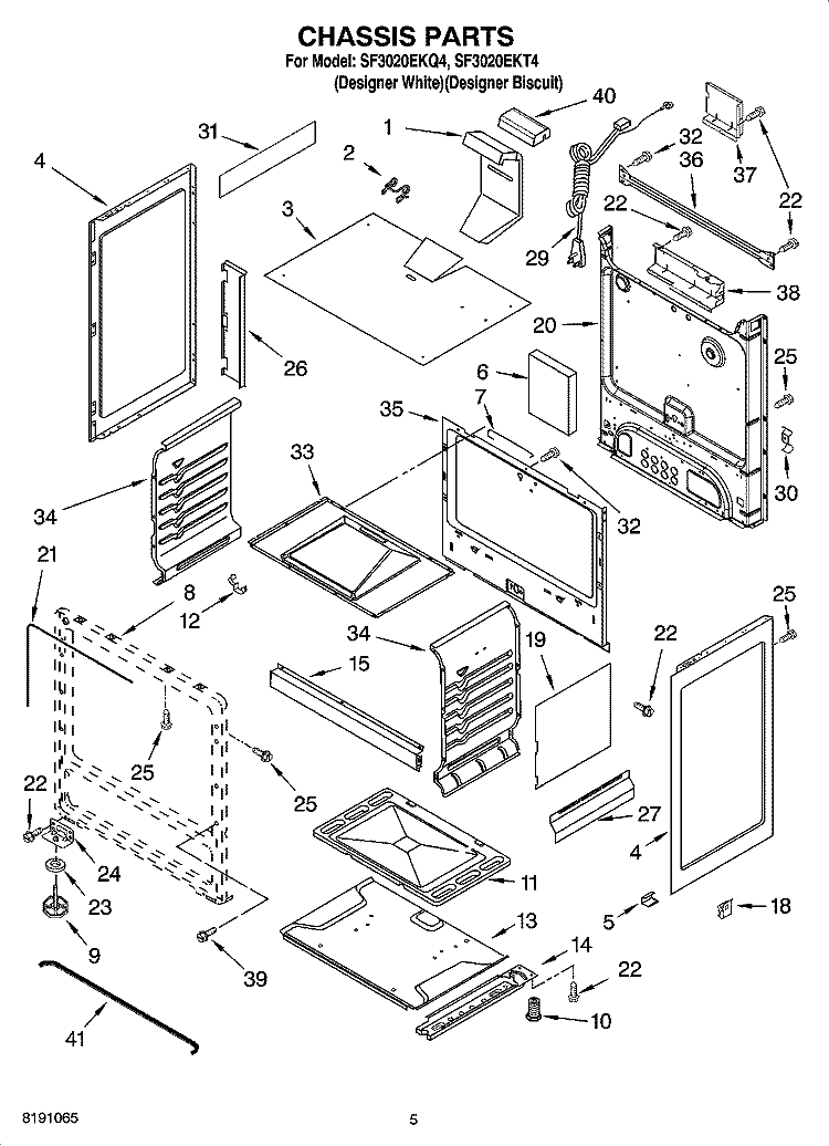 CHASSIS PARTS Diagram and Parts List for SF3020EKQ4  Whirlpool Range