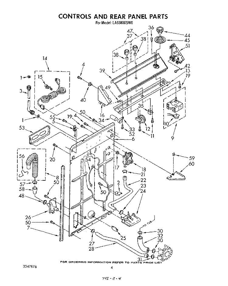 CONTROLS AND REAR PANEL Diagram and Parts List for LA5580XSW0  Whirlpool Washer