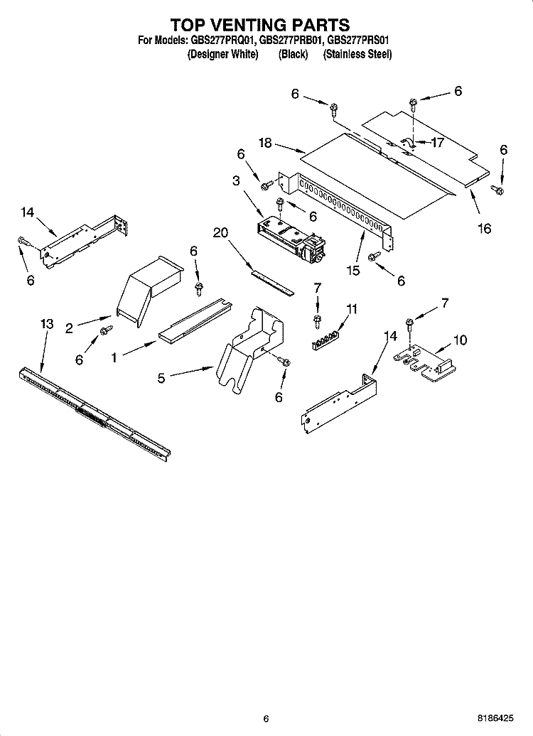TOP VENTING PARTS, OPTIONAL PARTS Diagram and Parts List for GBS277PRS01  Whirlpool Wall Oven