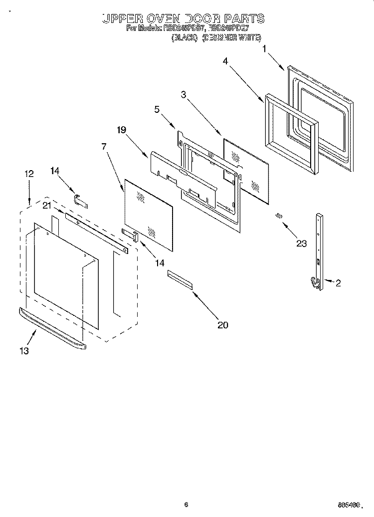 UPPER OVEN DOOR Diagram and Parts List for RBD245PDQ7  Whirlpool Wall Oven