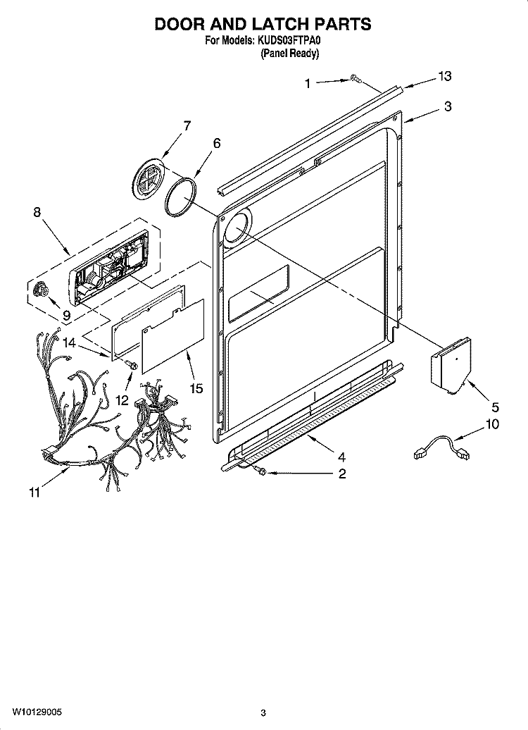 DOOR AND LATCH PARTS Diagram and Parts List for KUDS03FTPA0  KitchenAid Dishwasher