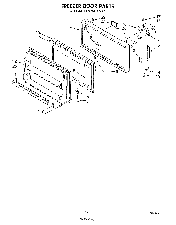 FREEZER DOOR Diagram and Parts List for ET22MK1LWR1  Whirlpool Refrigerator