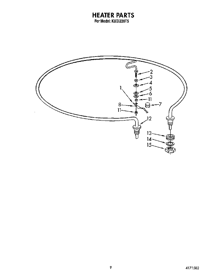 HEATER Diagram and Parts List for KUDI220T5  KitchenAid Dishwasher