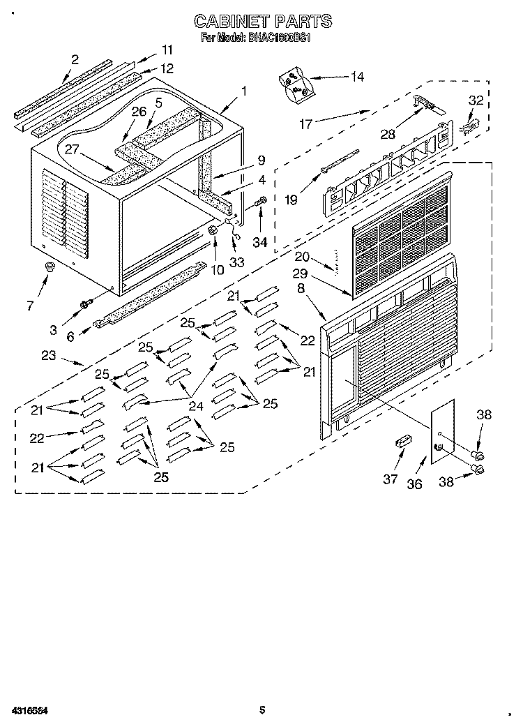 CABINET Diagram and Parts List for BHAC1800BS1  Whirlpool Air Conditioner