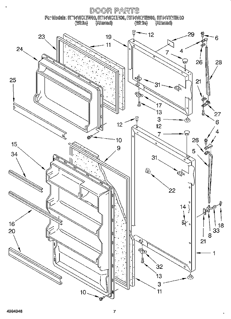 DOOR, LIT/OPTIONAL Diagram and Parts List for RT14VKXEN00  Roper Refrigerator