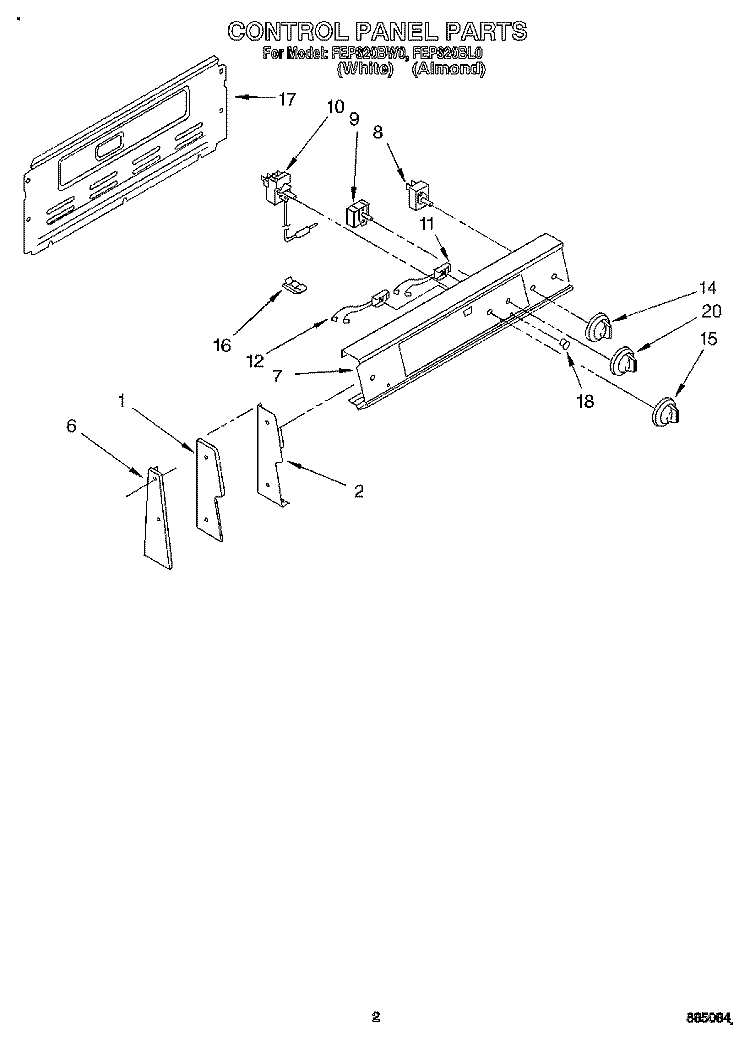 CONTROL PANEL Diagram and Parts List for FEP320BL0  Roper Range