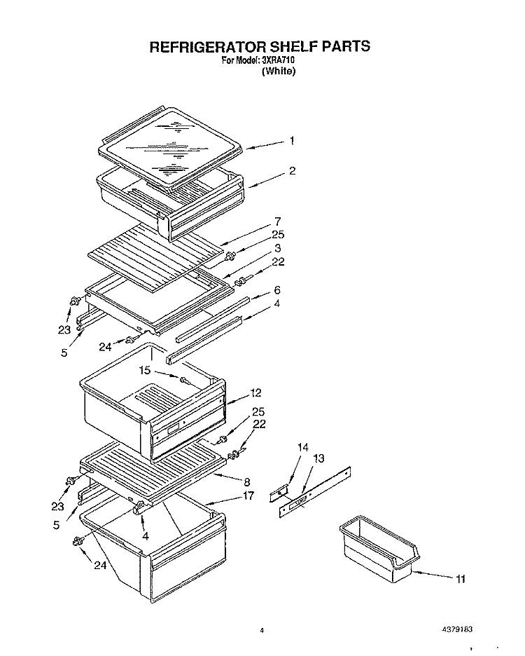 REFRIGERATOR SHELF Diagram and Parts List for 3XRA710  Whirlpool Refrigerator