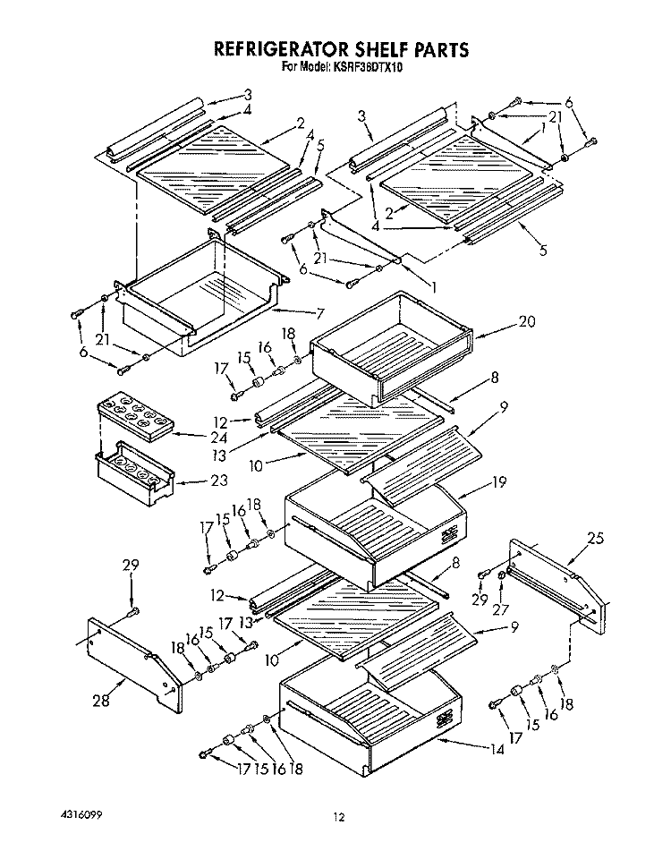 REFRIGERATOR SHELF Diagram and Parts List for KSRF36DTX10  KitchenAid Refrigerator