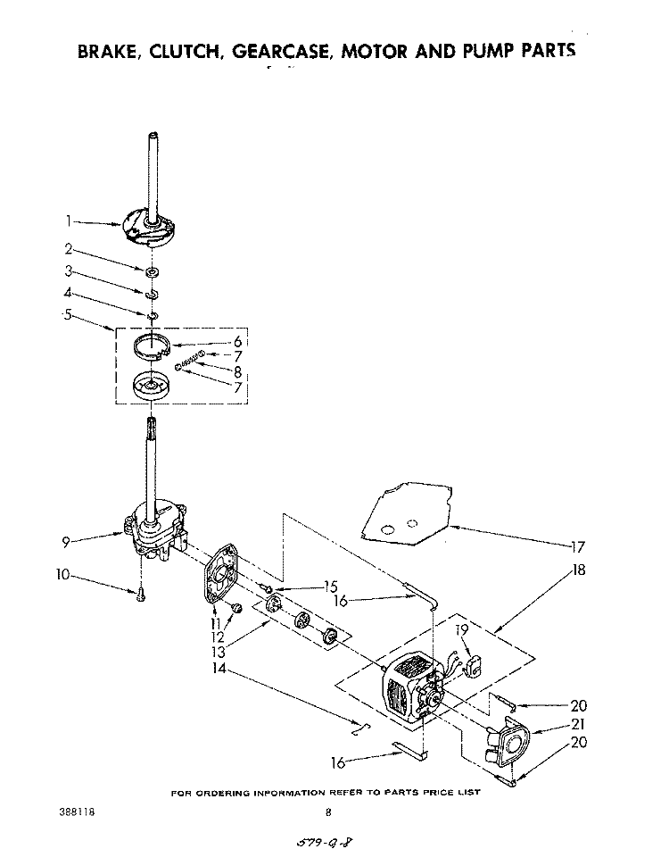 BRAKE, CLUTCH, GEARCASE, MOTOR AND PUMP Diagram and Parts List for LA5430XPW3  Whirlpool Washer