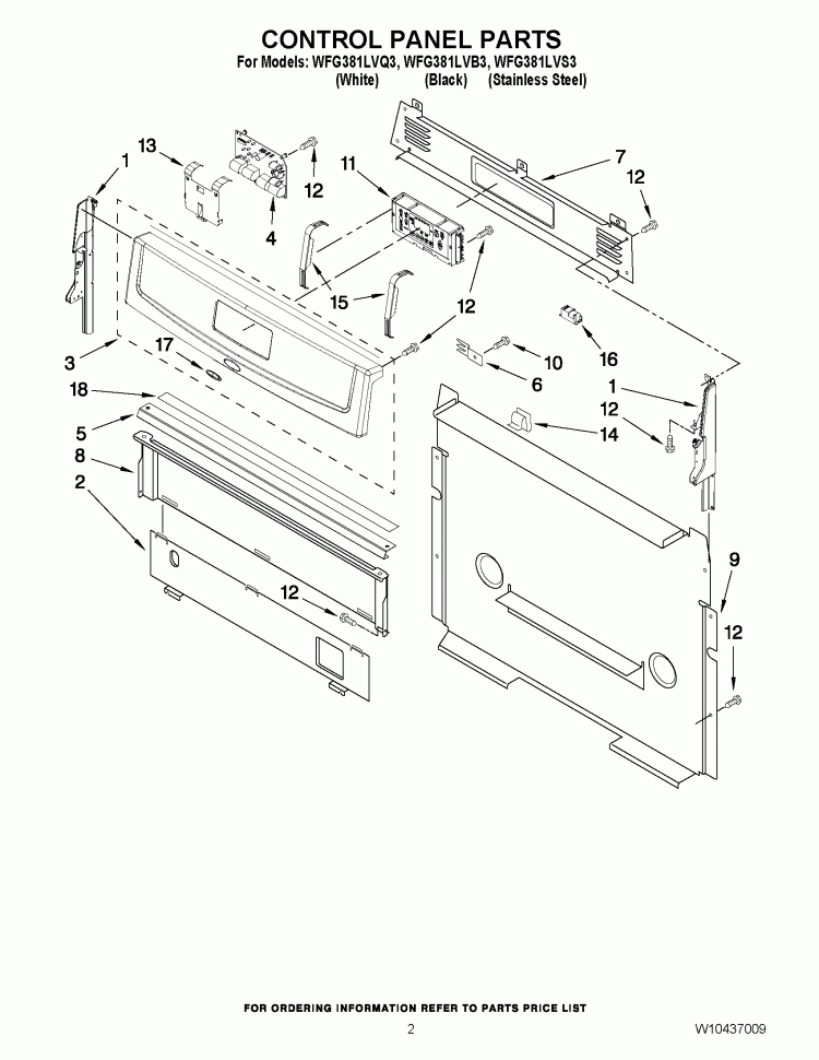 CONTROL PANEL PARTS Diagram and Parts List for WFG381LVB3  Whirlpool Range