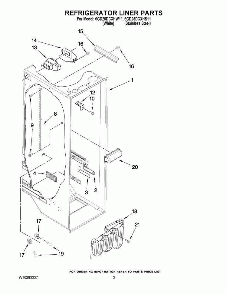 REFRIGERATOR LINER PARTS Diagram and Parts List for 6GD25DCXHS11  Whirlpool Refrigerator