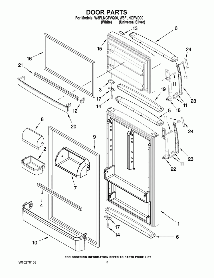 DOOR PARTS Diagram and Parts List for W8FLNGFVD00  Whirlpool Refrigerator