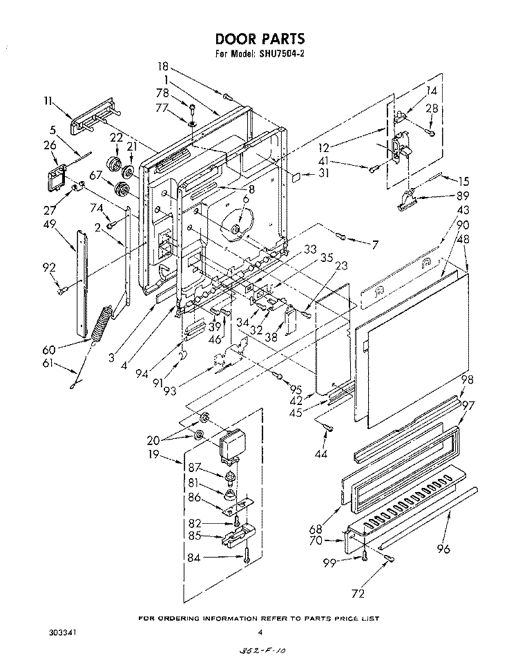 DOOR Diagram and Parts List for SHU75042  Whirlpool Dishwasher