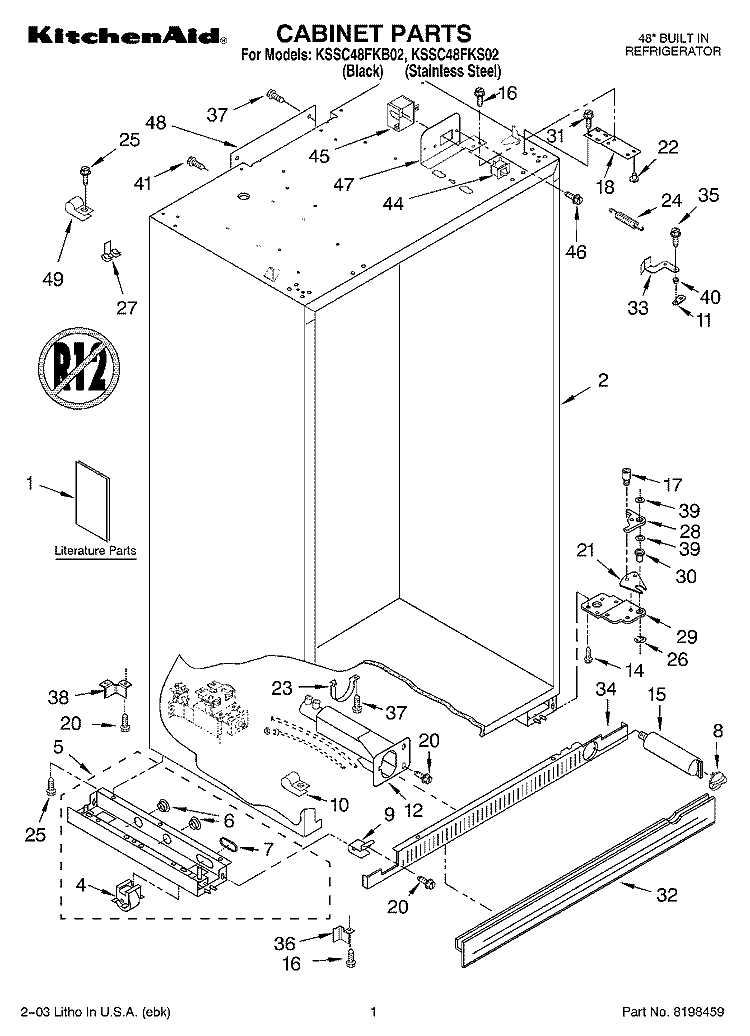 CABINET PARTS Diagram and Parts List for KSSC48FKS02  KitchenAid Refrigerator