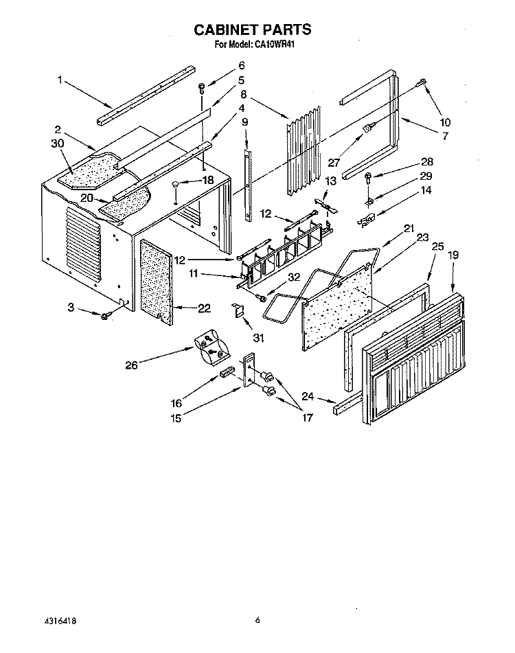 CABINET Diagram and Parts List for CA10WR41  Whirlpool Air Conditioner