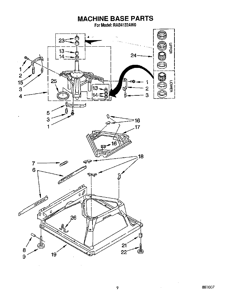 MACHINE BASE Diagram and Parts List for RAB4132AW0  Roper Washer