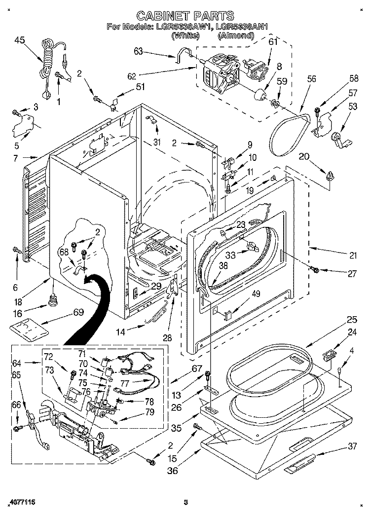 CABINET Diagram and Parts List for LGR5638AN1  Whirlpool Dryer