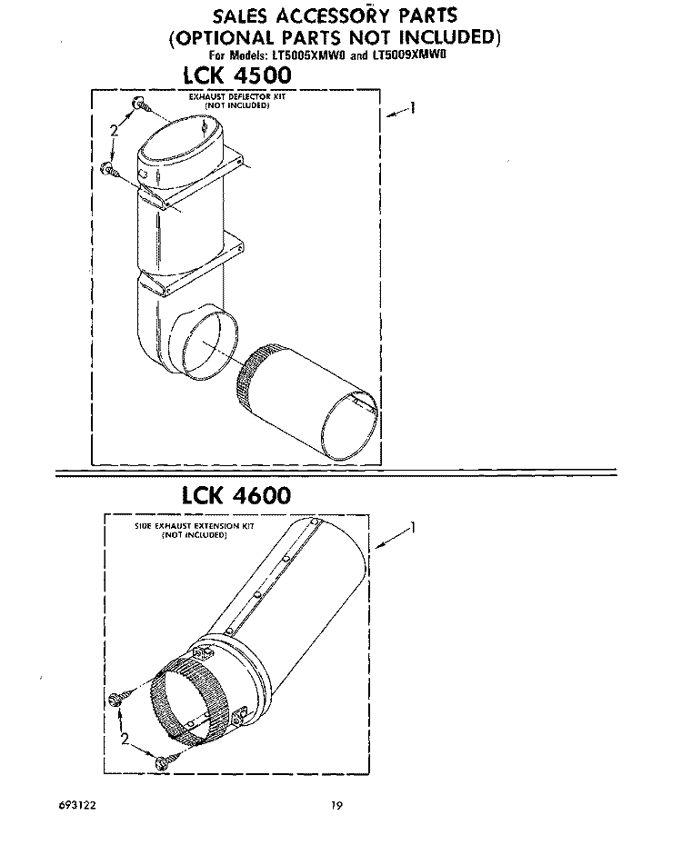 SALES ACCESSORY, EXHAUST DEFLECTOR Diagram and Parts List for LT5005XMW0  Whirlpool Washer Dryer Combo