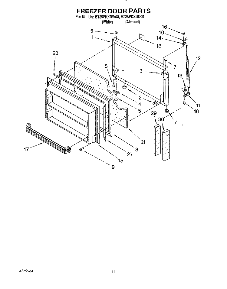 FREEZER DOOR, LIT/OPTIONAL Diagram and Parts List for ET25PKXDN00  Whirlpool Refrigerator