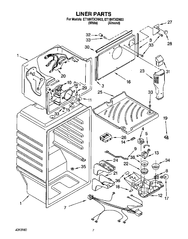 LINER Diagram and Parts List for ET18HTXDN03  Whirlpool Refrigerator
