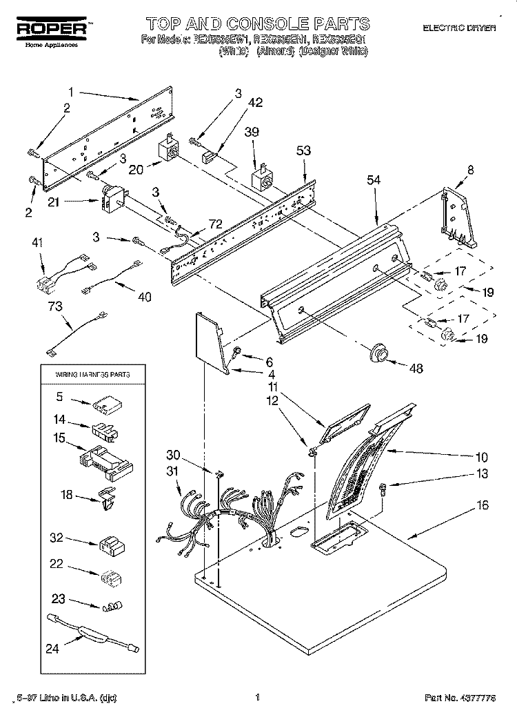 SECTION Diagram and Parts List for REX5635EQ1  Roper Dryer