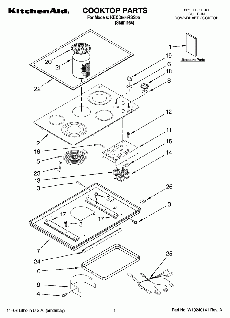 COOKTOP PARTS Diagram and Parts List for KECD866RSS05  KitchenAid Cooktop