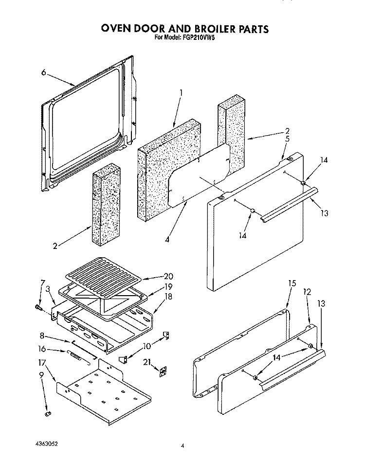 OVEN DOOR AND BROILER Diagram and Parts List for FGP210VL5  Whirlpool Range