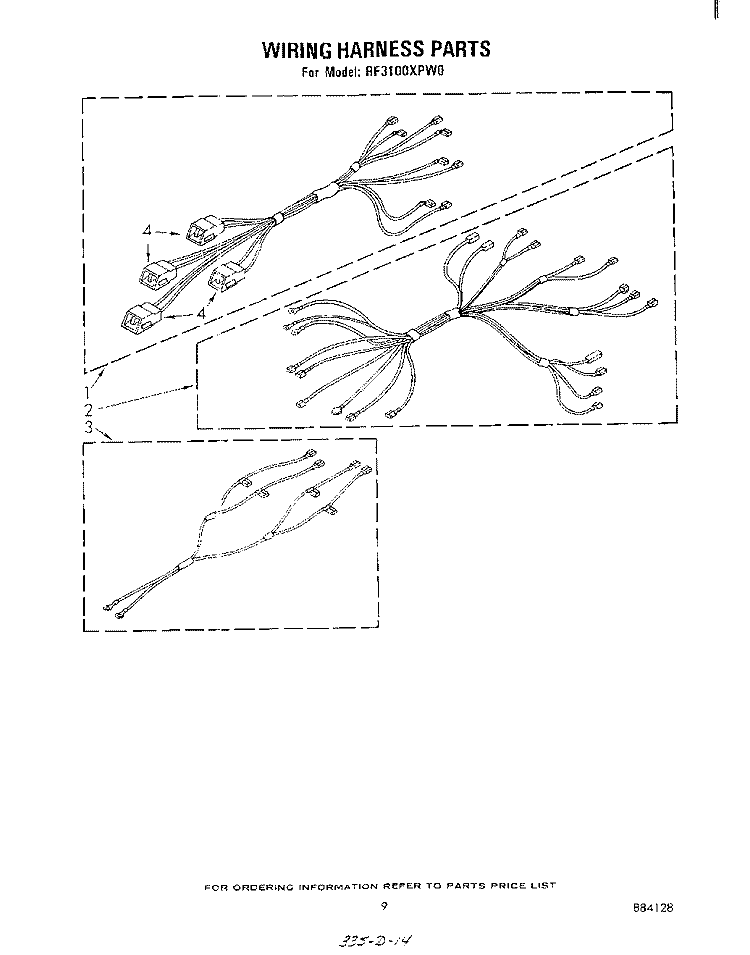 WIRING HARNESS Diagram and Parts List for RF3100XPW0  Whirlpool Range