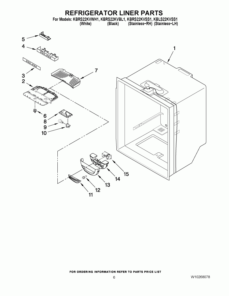 REFRIGERATOR LINER PARTS Diagram and Parts List for KBRS22KVBL1  KitchenAid Refrigerator