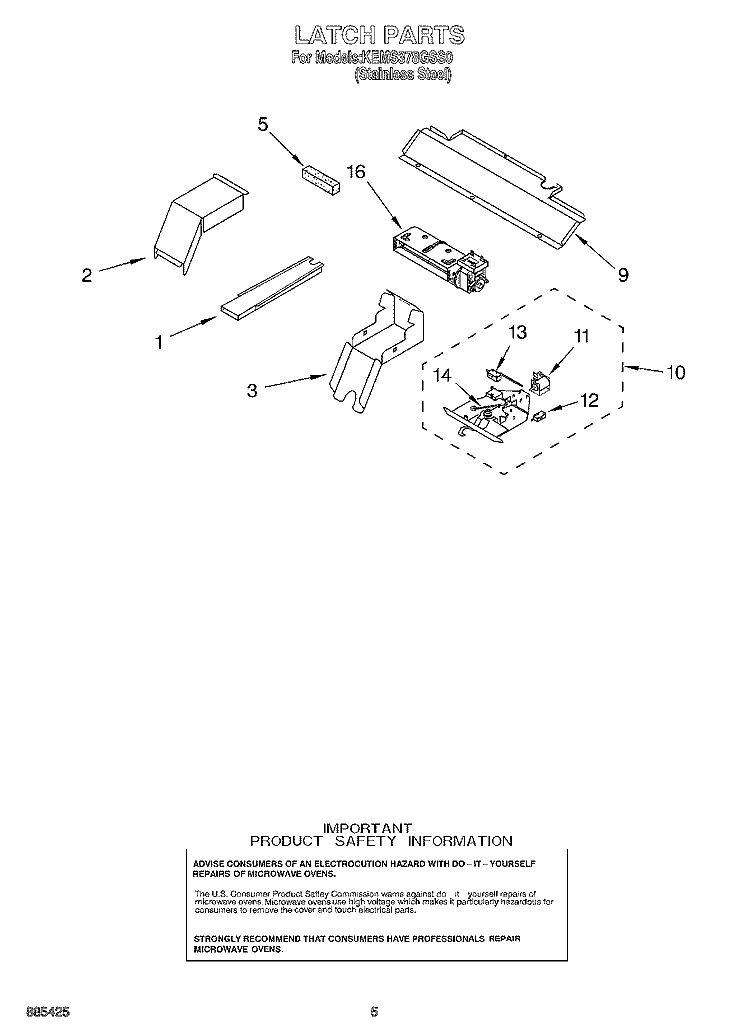 LATCH Diagram and Parts List for KEMS378GSS0  KitchenAid Microwave Oven Combo