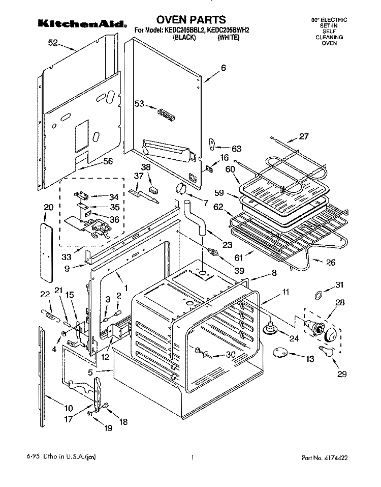 OVEN Diagram and Parts List for KEDC205BBL2  KitchenAid Range