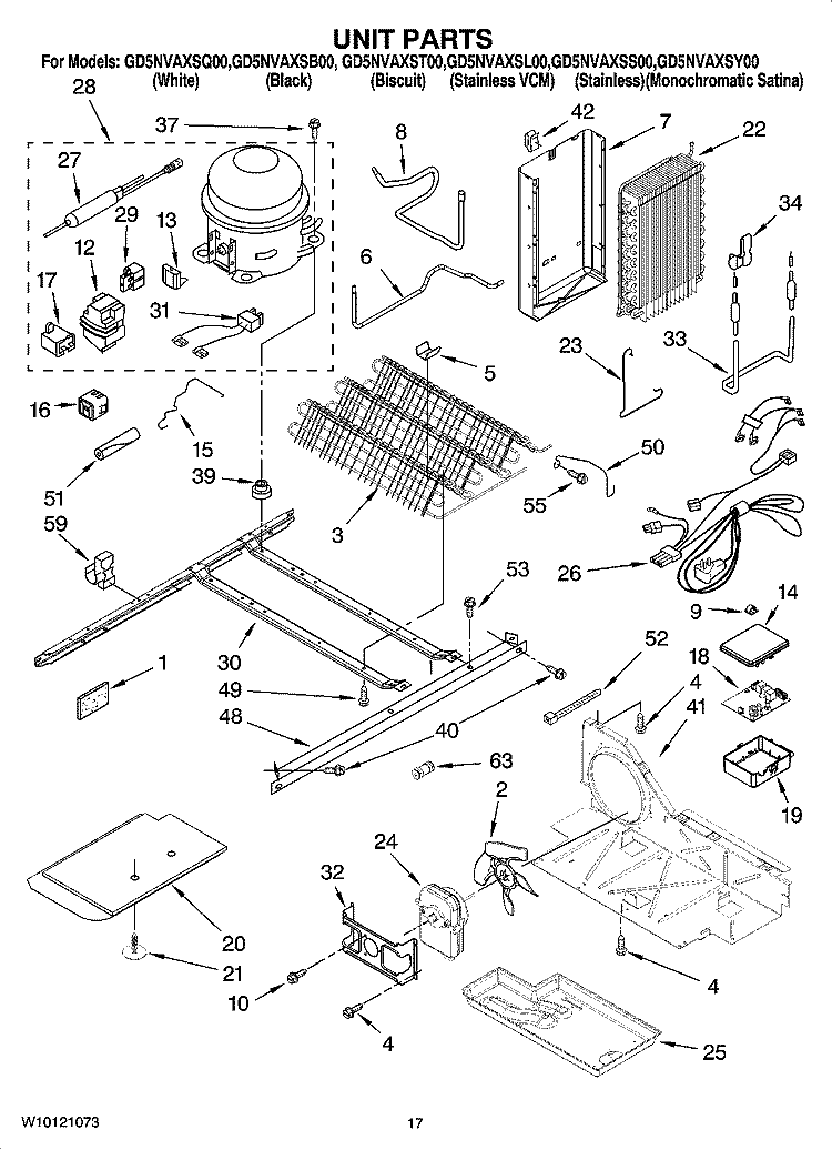 UNIT PARTS Diagram and Parts List for GD5NVAXSS00  Whirlpool Refrigerator